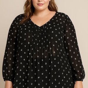 Torrid Black Floral Sheer Pleated Blouse – Size 3 (3X)